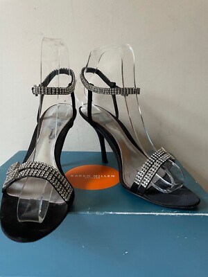 KAREN MILLEN BLACK SATIN DIAMANTE TRIM STRAPPY