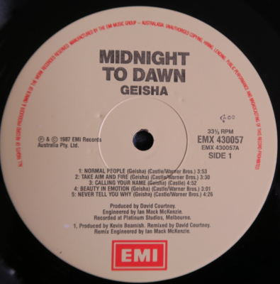 Geisha Midnight To Dawn Australia pressing 12'' vinyl 1987 rare OZ