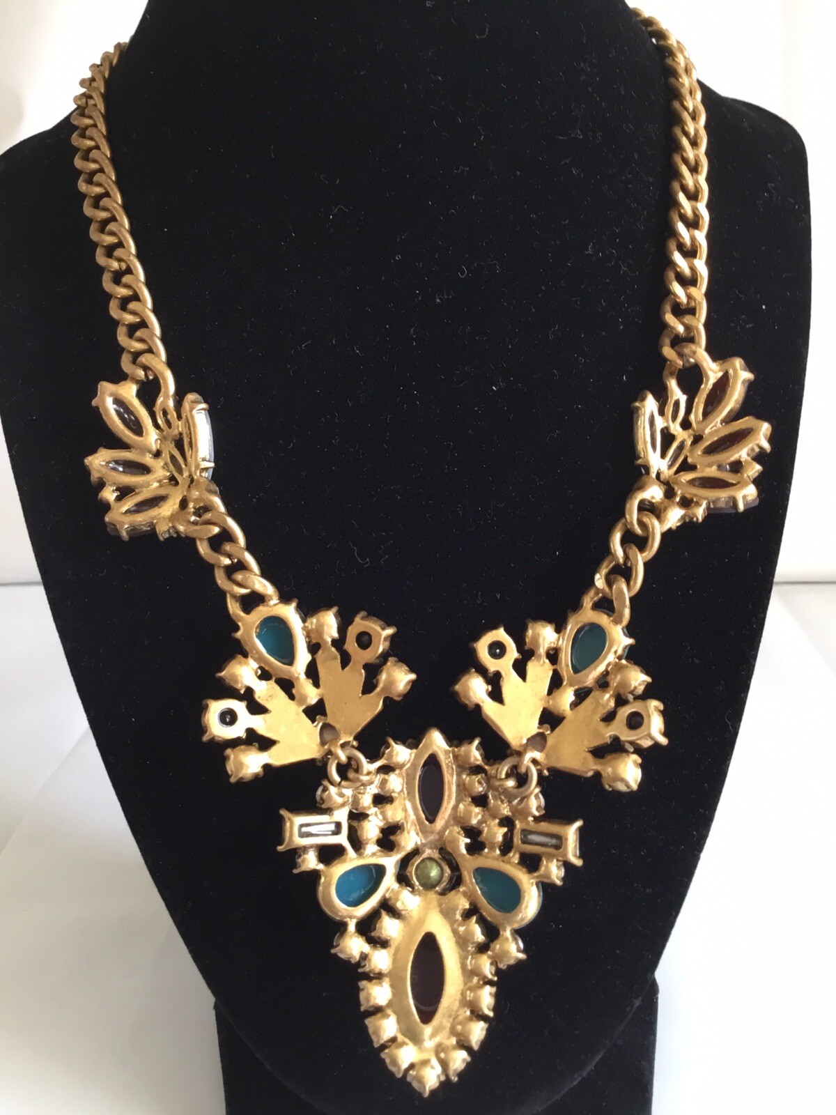 J Crew Multi Tone Rhinestone Statement Necklace G… - image 3