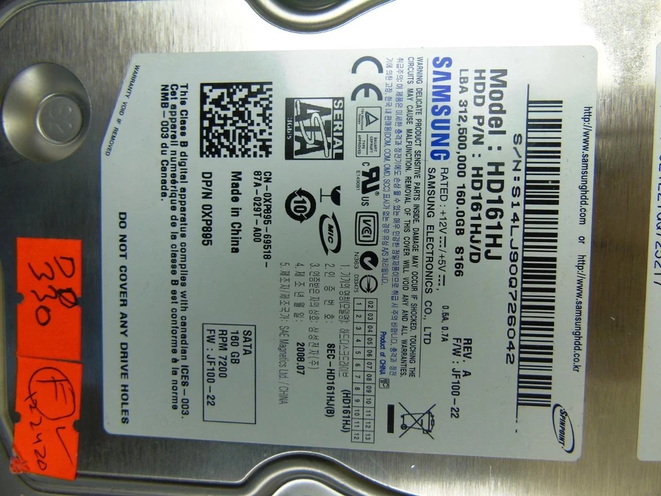 Dell Samsung HD161HJ, Desktop PC 160GB SATA , 3.5" HDD, FW: JF100-22, 2008.09 - Image 3 of 4