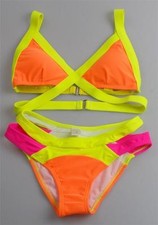 Women Sexy Bandage Neon Bikini Set Padded Swimsuit Beachwear Swimwear