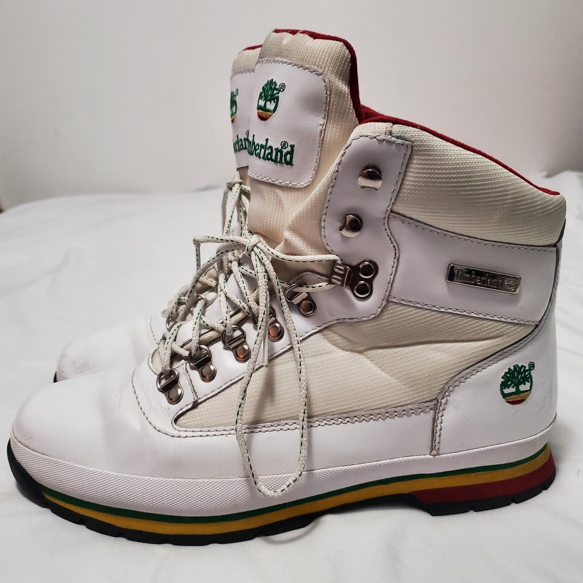Timberland Jamaica Bob Marley White/Red/Green Euro Hiker Boots Men\'s Size 12 Rasta Boots - Etsy main image 4