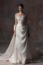 Satin Wedding Dress For Women Top Skirt With Pearls String Of Pearls Bridal Gown