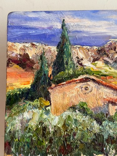 Original Landscape Painting – Cypress Trees and Rustic House, Signed - Picture 8 of 10