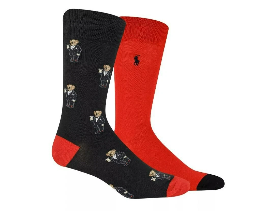 Polo RALPH LAUREN Socks Men’s Martini Tuxedo Polo Bear Set of 2 Socks