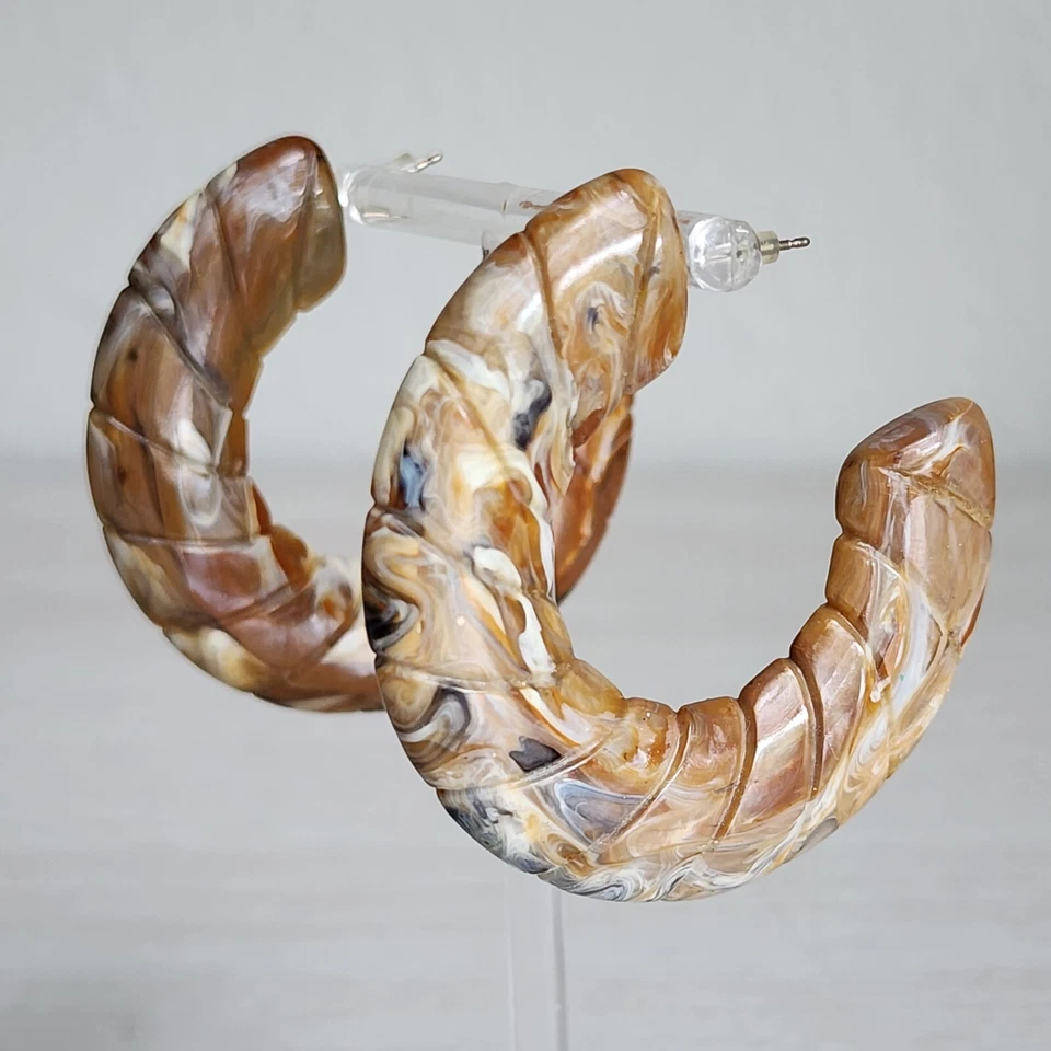 Pendientes de aro grandes marrón tostado tonos tierra gruesos vintage Y2K perforados boho 2" Foto 2 de 4