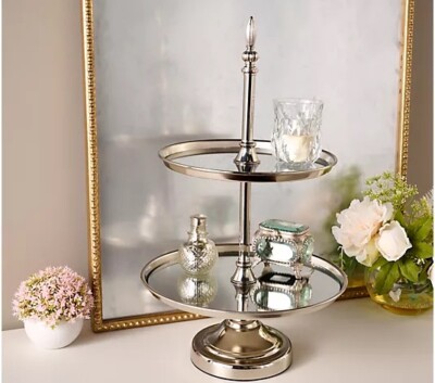 Two-Tiered Mirrored Metal Display by Valerie - Silver H465080 