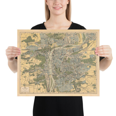 Old Prague Map (1925) Vintage Czech Republic Capital City & Street Atlas Poster