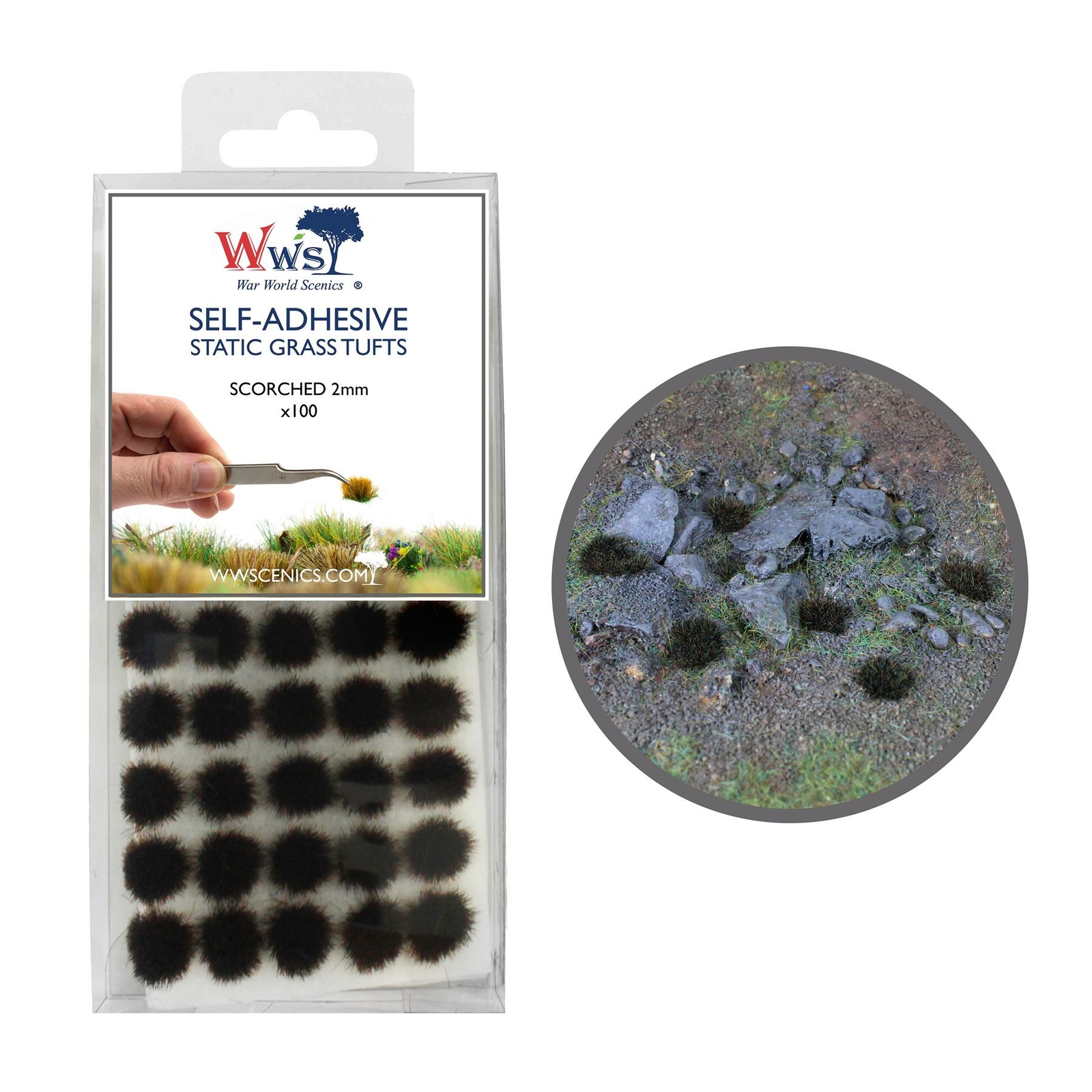 WWS Static Grass Tufts x 100 – Scorched, 2mm – Model Railway Wargame Scenery
