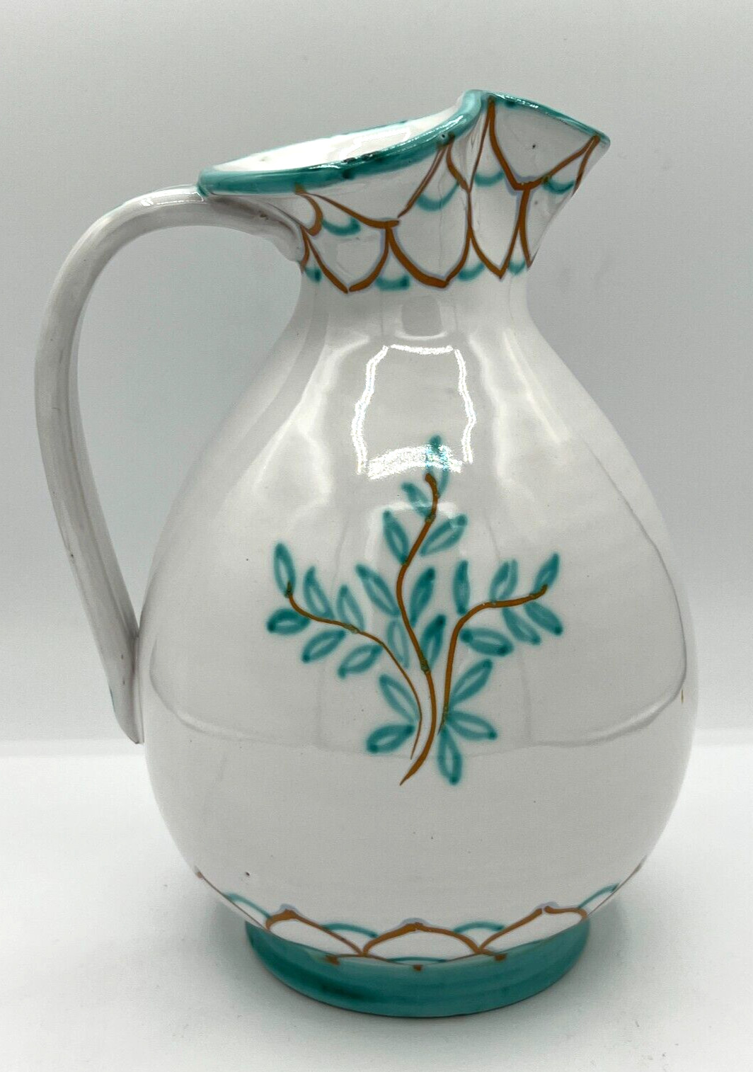 Hand Painted Italian Water Pitcher Wine Jug Made In Italy Signed 3659