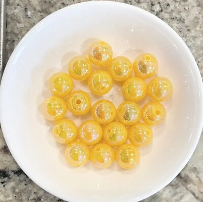10mm Yellow Round Beads drilled Acrylic AB High Gloss Finish 5gms 20pcs - Image 1 of 3