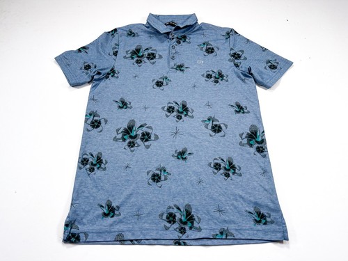 Travis Mathew Polo Men's Medium Blue Floral Short Sleeve Shirt Golf Polo - Picture 2 of 4