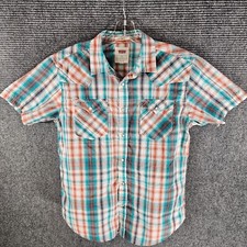 Levis Pearl Snap Shirt Mens Medium Standard Fit Flap Pockets Teal Plaid Western