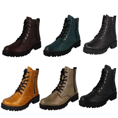'Ladies Remonte' Zip & Lace Up Fastening Casual Ankle Boots - D8671