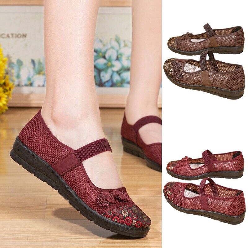 Women Casual Shoes Mesh Mary Janes Womens Breathable Ankle Strap Work Round Toe