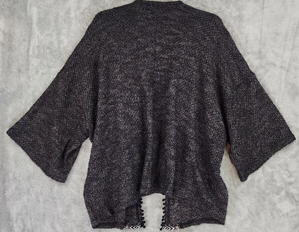 Cardigã feminino Copper Key suéter XLarge preto branco asteca casual aberto macio - Imagem 2 de 4