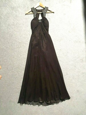 AIDAN MATTOX Dress sz 0 Long GOWN 100% SILK Brown Keyhole Beaded Sleeveless  | eBay