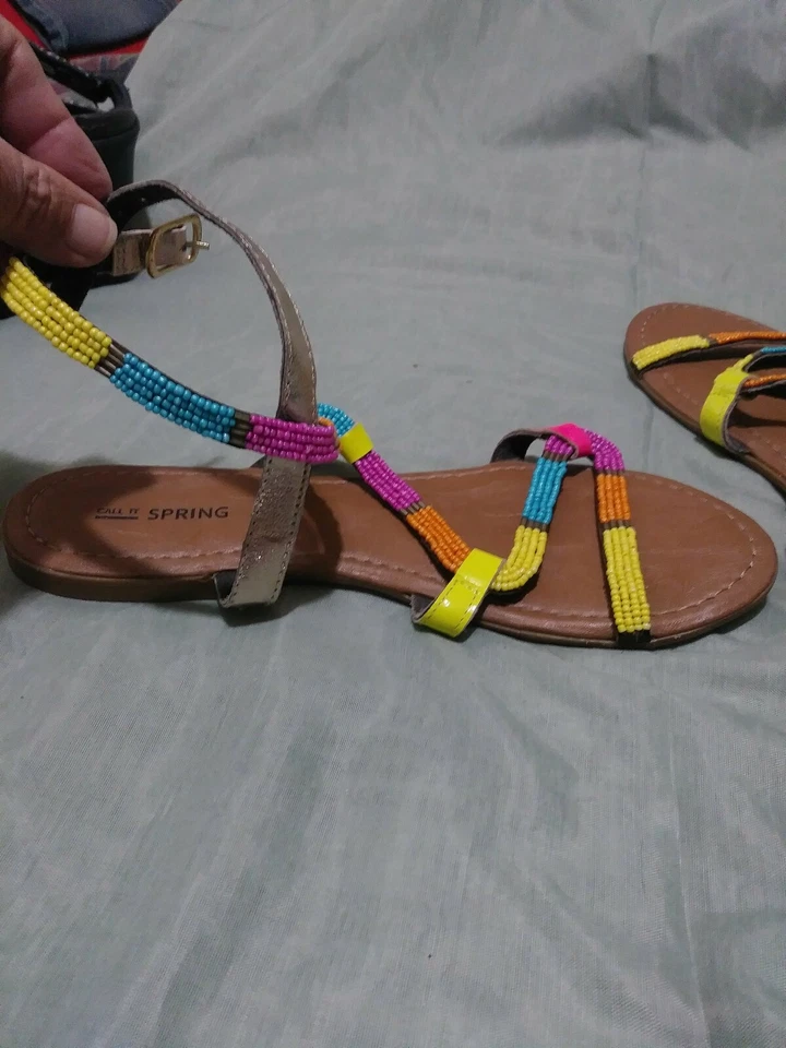 CALL IT SPRING Balestrieri Gladiator SANDALS  MULTI-COLORED Beaded Strap SZ 7.5 - Image 2 of 4