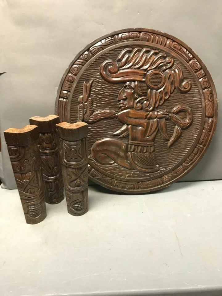 Vintage Wood Carved End Table Coffee Table Wall Mount Central American - Image 2 of 3