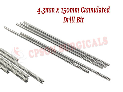 Orthopedic Cannulated Drill Bit 4.3mm x 150mm Lot of 5 pcs SS
