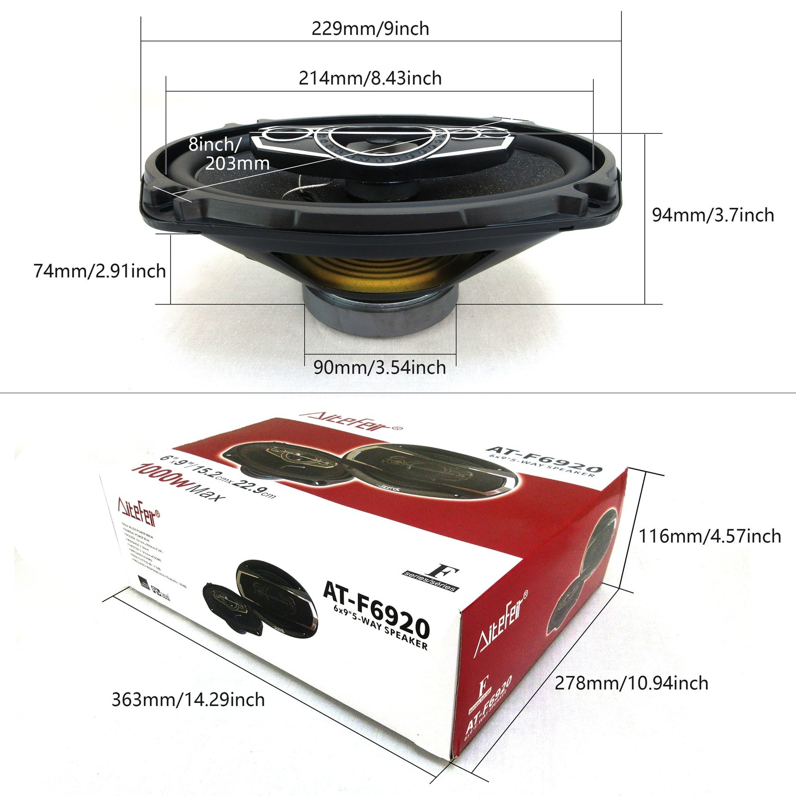 6x9" Oval Car Door Speaker - 95W RMS/1000W Max, Dust Cover+Wire