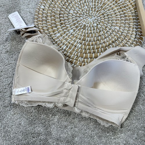 NWT Lucy Breeze Wire Free Lined Bra Lace Front Close Super Soft in Beige 36D - Picture 8 of 10