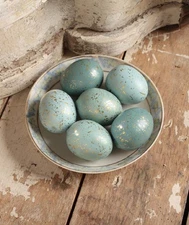 Bethany Lowe Aqua Blue Gold Speckled Spring Easter Mini Bird Eggs Set Of 6 New 