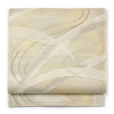 Recycled Summer Silk Fukuro Obi, White Dew Grass Pattern (31x437cm)