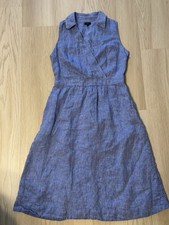 NEW TALBOTS Linen Blue Chambray faux Wrap Front Side Zip Dress 8P 8 Petite