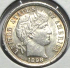 1898 Barber Dime Full Liberty AWESOME AU/BU COIN! SLIGHT TONING AROUND EDGES