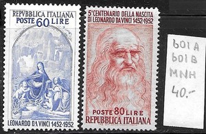 Italy #601A, 601B, MNH -1952- Leonardo da Vinci - CV=$40.-