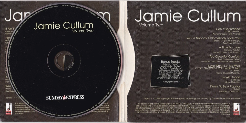 JAMIE CULLUM Volume Two ( SUNDAY EXPRESS Newspaper CD ) - Bild 2 von 2