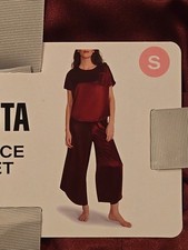 BB Dakota Women's Satin 2-pc Short Sleeve Pant Lounge Set Burgundy Small S  NEW