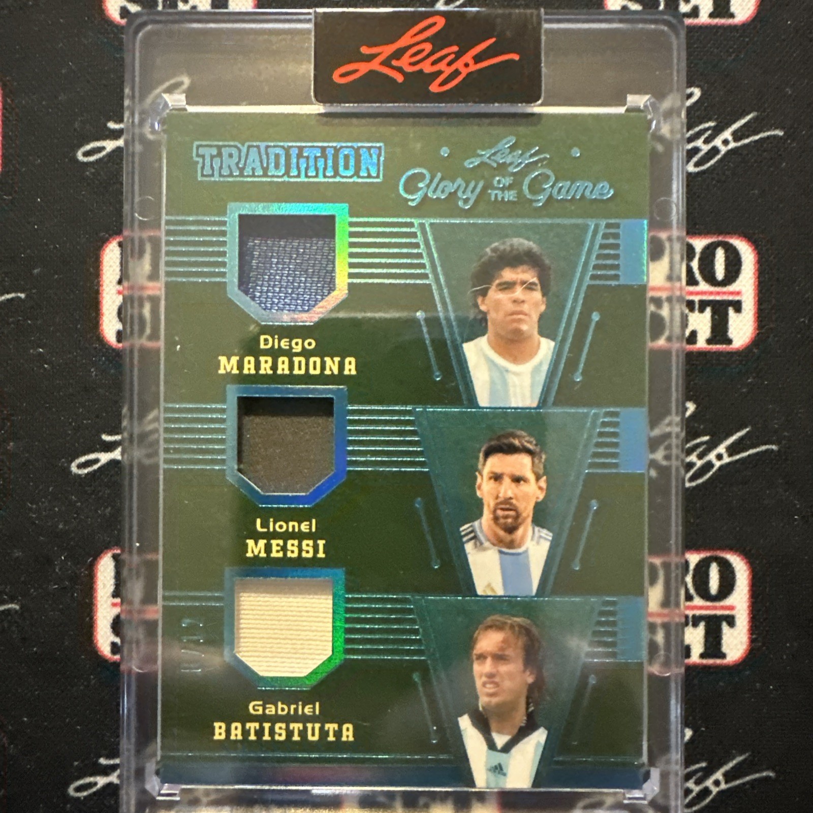 2026 LEAF GLORY OF THE GAME DIEGO MARADONA LIONEL MESSI GABRIEL BATISTUTA 8/12