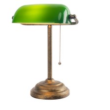 Bankers Desk Lamp,Green Glass Shade,Vintage Desk Lamp with Pull Chain Switch..