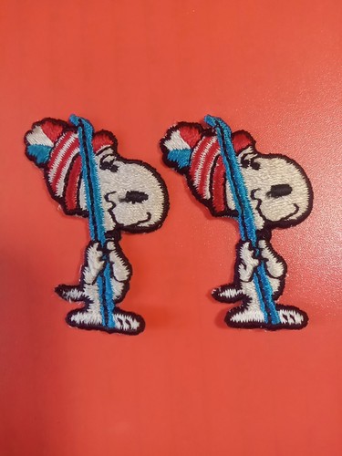 2 Vintage Embroidered Snoopy Ski Patches 2"