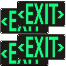 Photoluminescent Exit Sign Black, 14.25"x 7.5" Glow In The Dark Exit Signs Al...
