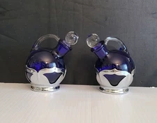 Vtg KROME KRAFT Farber Bros NY Oil Vinegar Cobalt Blue Glass 