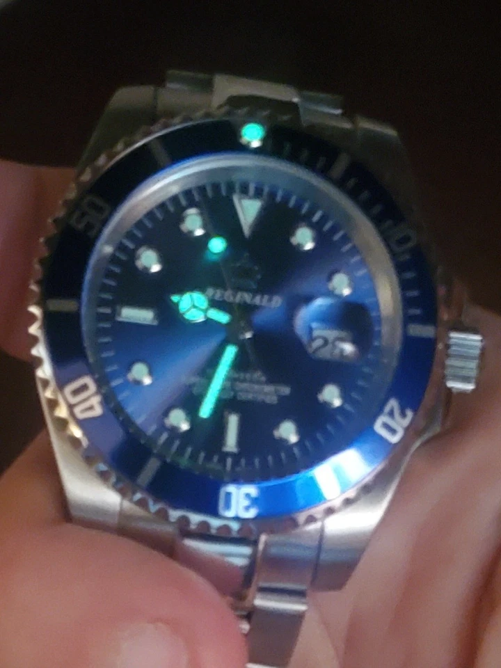 Мужские синие часы Reginald из нержавеющей стали, отличное состояние, говорит дату, шикарный новый бита - Изображение 3 из 4