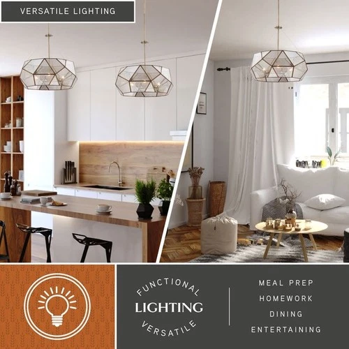 VAXCEL P0317 Euclid 3L Brass Mid-Century Modern Pendant Light Mercury Glass - Picture 7 of 9