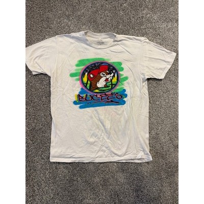 Buc-ee's T-Shirt Men L White Stay Rad Airbrush Graffiti Graphic Short Sleeve Tee