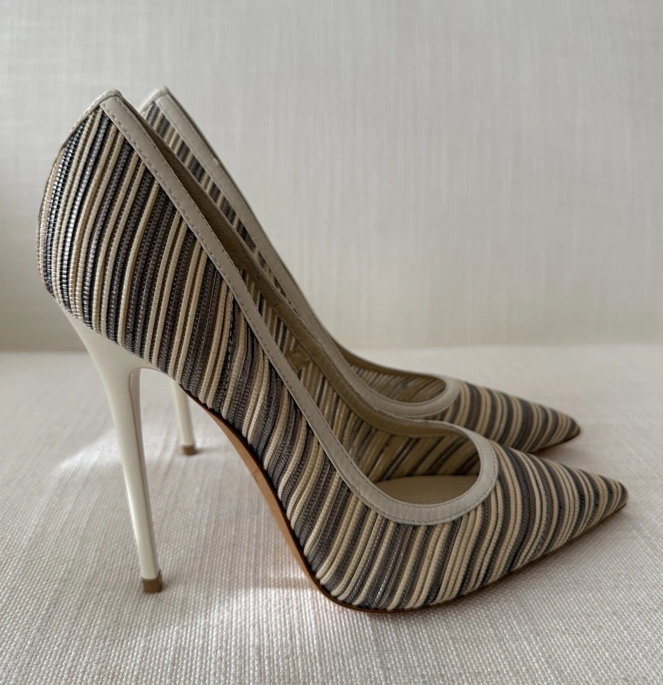 Jimmy Choo Anouk Tacones Tejidos a Rayas Marfil Talla 37.5 NUEVOS SIN CAJA Foto 4 de 4