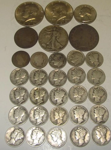 Old 90% Silver coin lot $5.00 Face Value Barber/Walking Lib./Mercury 1895 & up