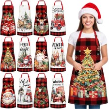 Cotwinter 12 Pcs Christmas Aprons Bulk Funny Adjustable Aprons with Pockets