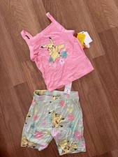 Pokemon Pikachu Girls Pink Cami Tank Top and Shorts Pajama Set Size 6