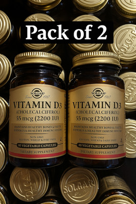 Solgar, Vitamin D3, 55 mcg (2,200 IU), 50 x 2 Veg Caps *Pack of 2* EXP 07/2027