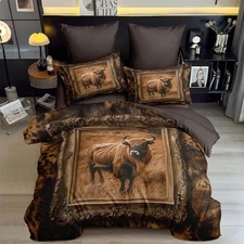 Vintage Frame Bull Comforter Set, Soft Leopard Animal Fur King Leopard Pjm983
