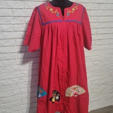 Go Softly Red PXL Patio Dress Lounge Wear House Coat Embroidered Hand Fan