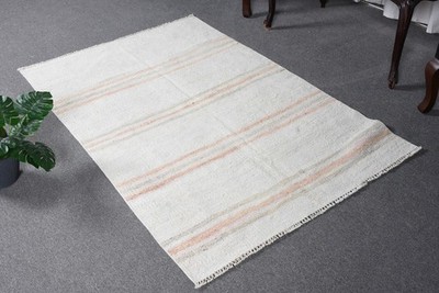 Turkish 3,4x5,2 ft Rug, Vintage Accent Rug, White Ikat Rug