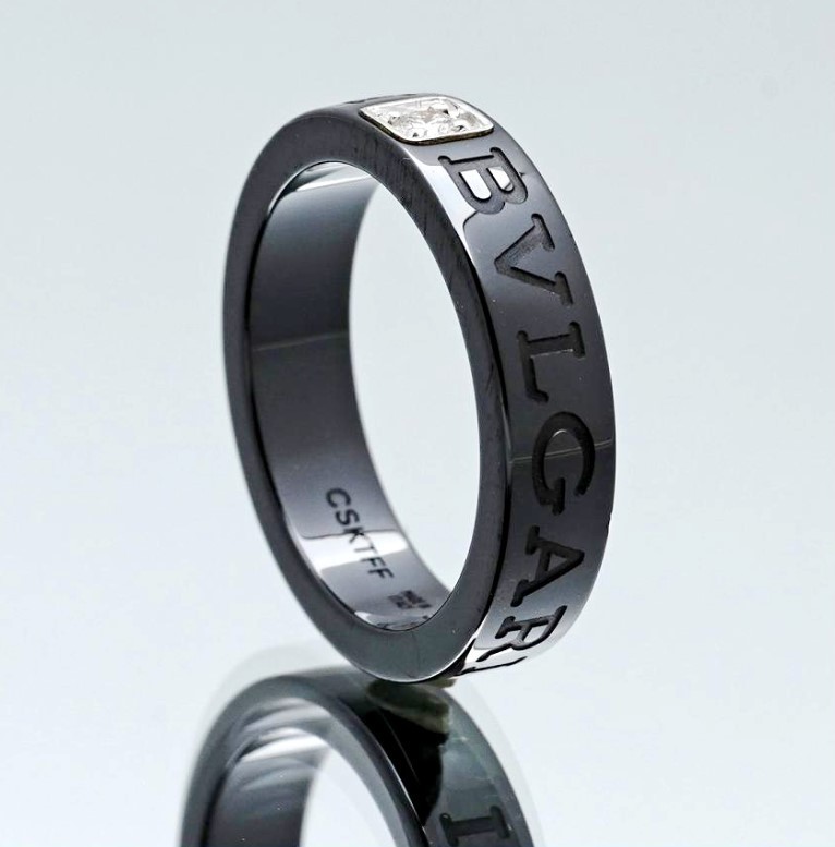 Bvlgari BVLGARI 1P Diamond 18k White Gold Black Ceramic Ring US